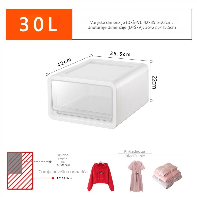 Prozirna kutija za ladicu za odjeću, dimenzije 42×35,5×22 cm, plastični organizator koji se može slagati, japanski stil