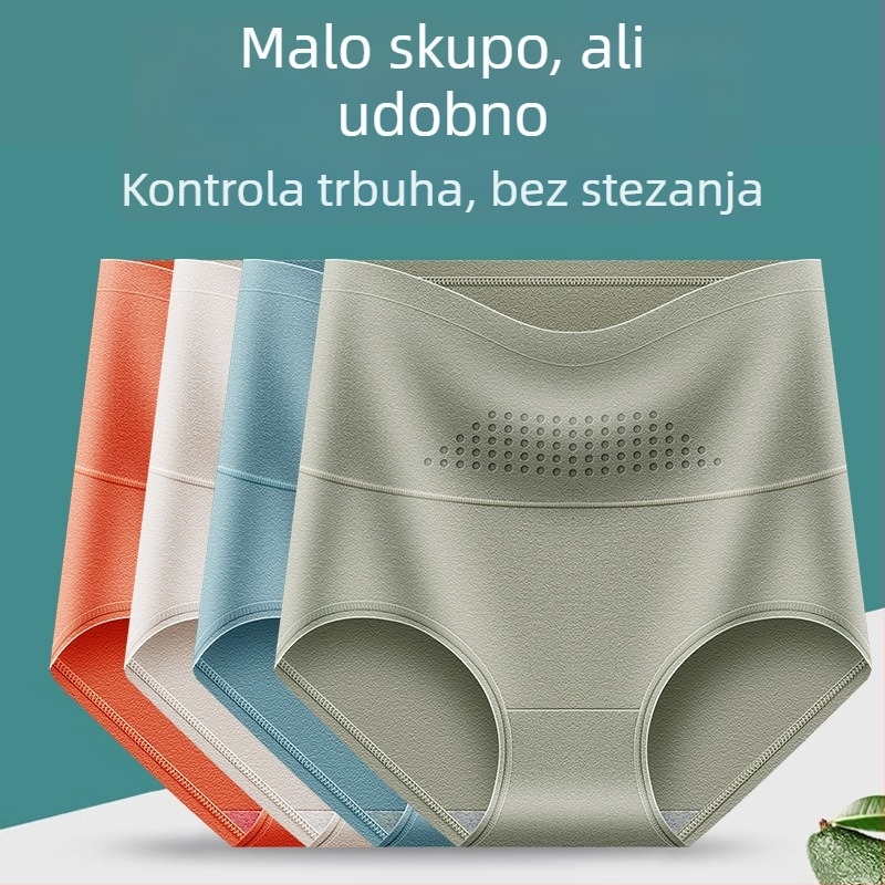 Ženske gaćice od pamuka s visokim strukom za oblikovanje trbuha, antibakterijske 7A, nježne na koži, prozračne, bez uvijanja, s granulama negativnih iona za topli masažni učinak na trbuh, trokutaste gaćice