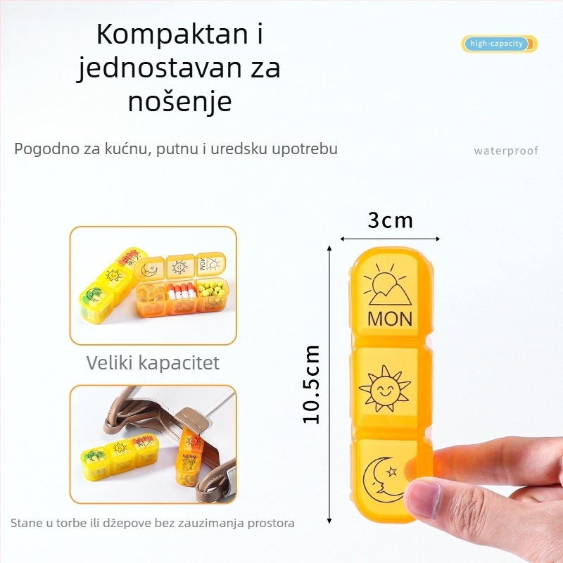 Kutija za lijekove za 7 dana, 21 pretinaca, PP prehrambene kvalitete, zatvorena, velika kapaciteta, crtani stil