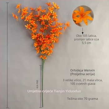 Oncidium umjetne orhideje – satenski cvjetovi za hotelsku dekoraciju, ukras stropa svadbene dvorane, kućna dekoracija, jednostruka grana, veleprodaja