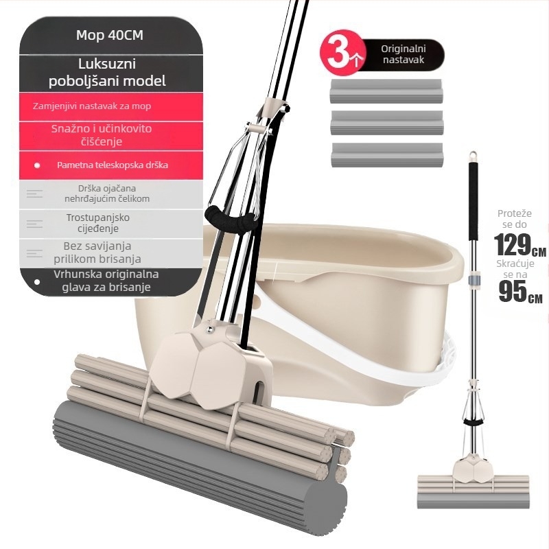 Spužvasti mop za kućnu upotrebu, velika veličina, glava od 40 cm, produženi, ekstra velika, upija, široka, zamjenska glava, izdržljiv