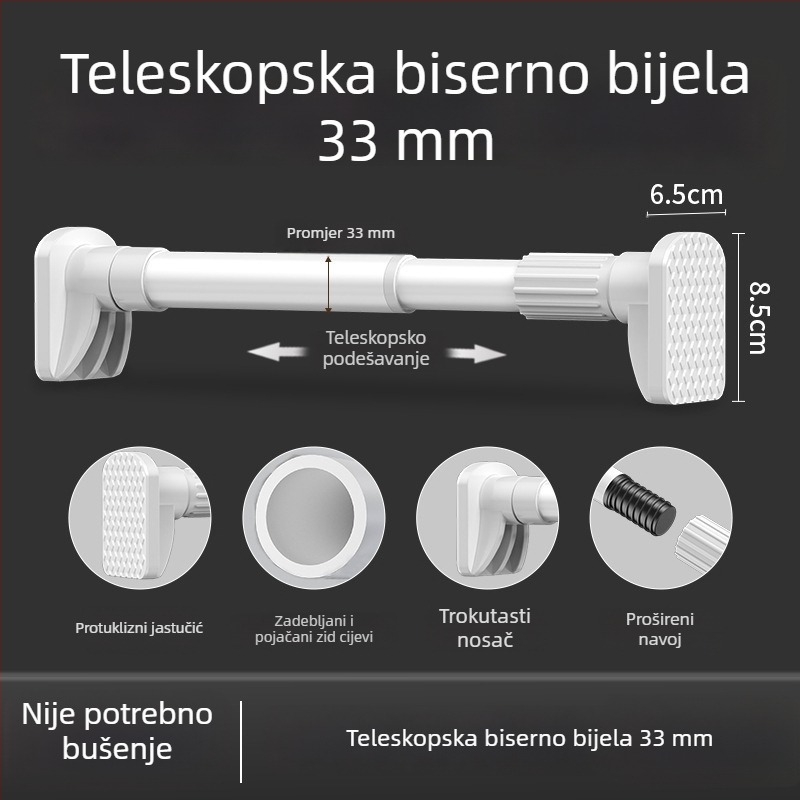 Teleskopska šipka bez bušenja za balkon – sušenje odjeće, zavjese, kupaonica i spavaća soba