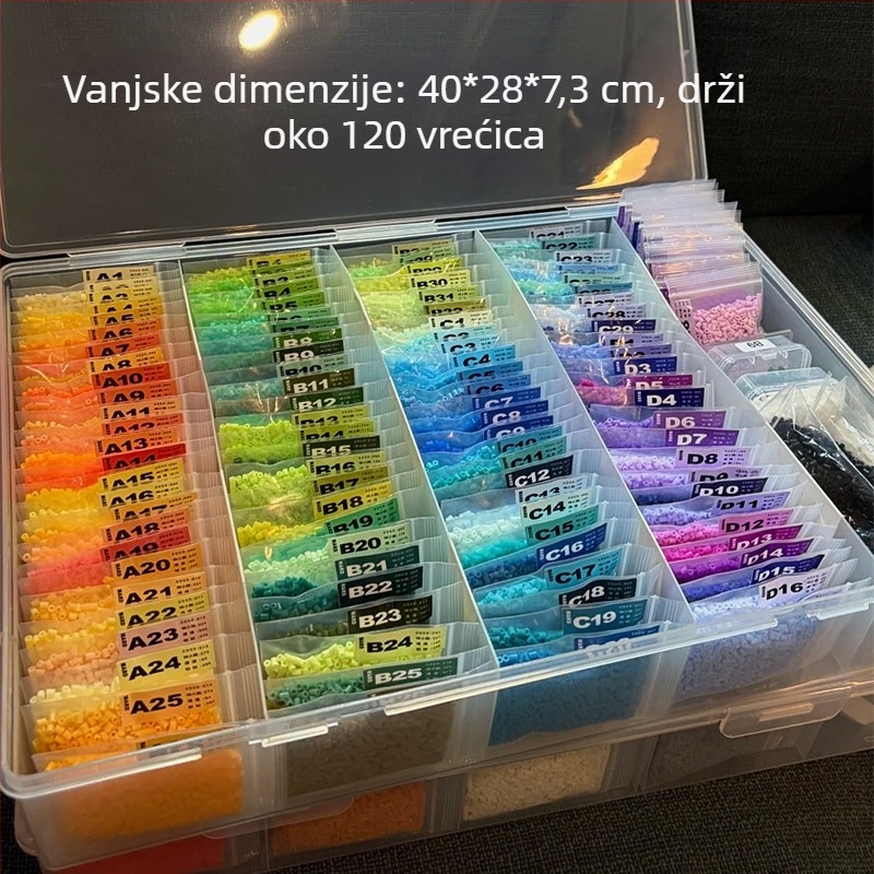 Prozirne, debele samozatvarajuće vrećice za pohranu perlica za umjetnost, podijeljene veličine 20, 16 i 30