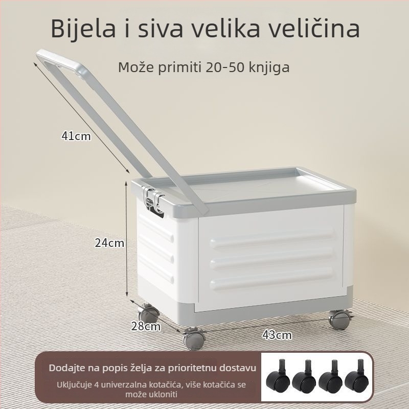 Kućna kutija za pohranu s povlačnom ručkama i kotačićima – za knjige i igračke, studentska soba