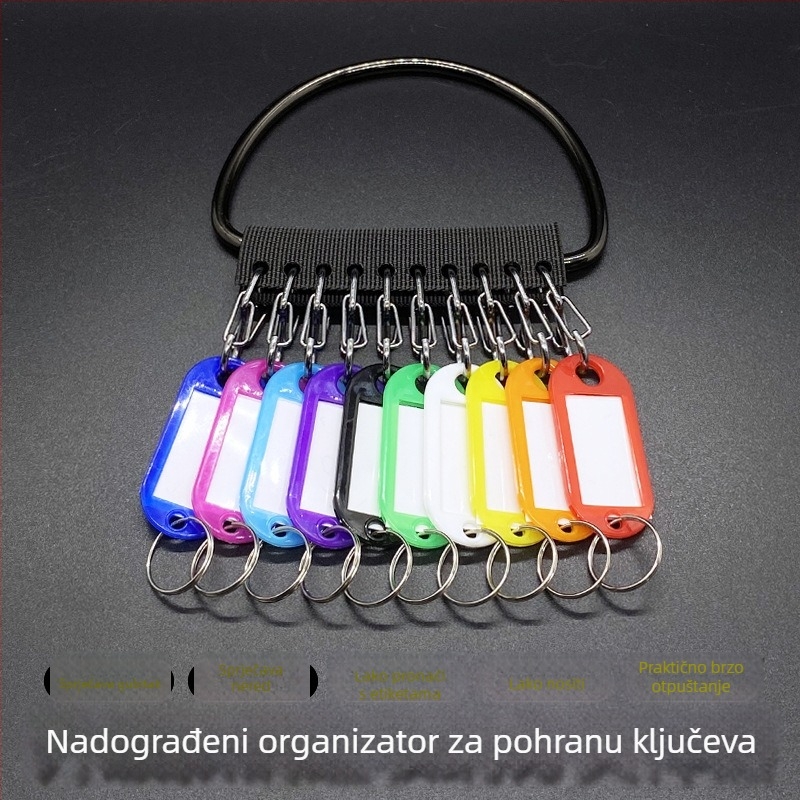 Metalni set ključeva za organizaciju u domu za studente: pločica s oznakom, prsten za ključeve i posuda za skladištenje