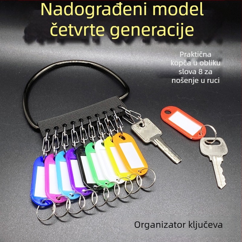 Metalni set ključeva za organizaciju u domu za studente: pločica s oznakom, prsten za ključeve i posuda za skladištenje