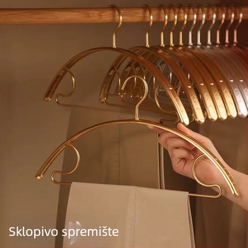 Vješalica za odjeću od aluminija, proširena i zadebljana, zakrivljena bez oštećenja, zlatni klipsovi