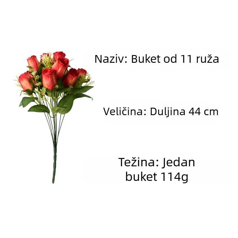 Buket od 11 umjetnih ruža za vjenčanje i kućnu dekoraciju