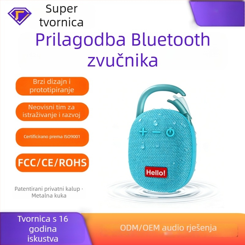 Vodootporan Bluetooth zvučnik s TF kartom, kompaktni prijenosni vanjski zvučnik s karabinom za vješanje