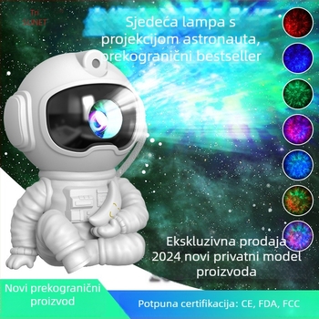 Astronaut figura koja drži Mjesec – stolni projektor noćnog svjetla s daljinskim upravljačem, projekcija zvjezdanog neba