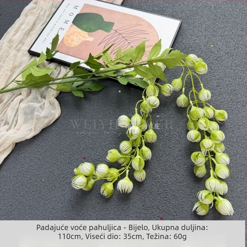 Umjetne zelene biljke za ribolova temu s motivima snježnih pahulja, aranžmani za šetnicu na vjenčanju u šumskom stilu te cvjetni dekor za pozadinu vjenčanja za fotografije