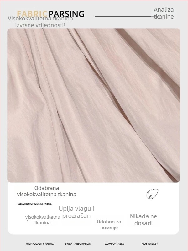 Ružičasta kratka suknja s A-linijom, visokim strukom, lagana Ice Silk tkanina, ljetni komad