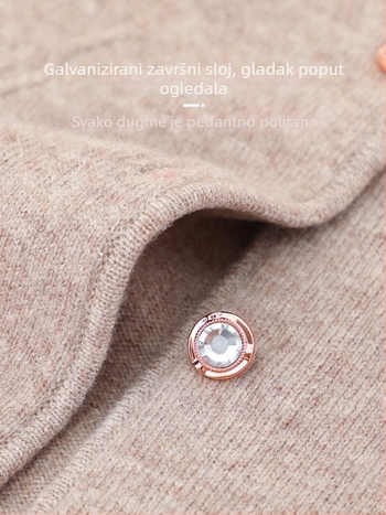 Ženski pleteni kardigan za proljeće i jesen, 100% čista vuna, okrugli izrez, dugi rukavi, regularni kroj, elegantan stil, cvjetni vez