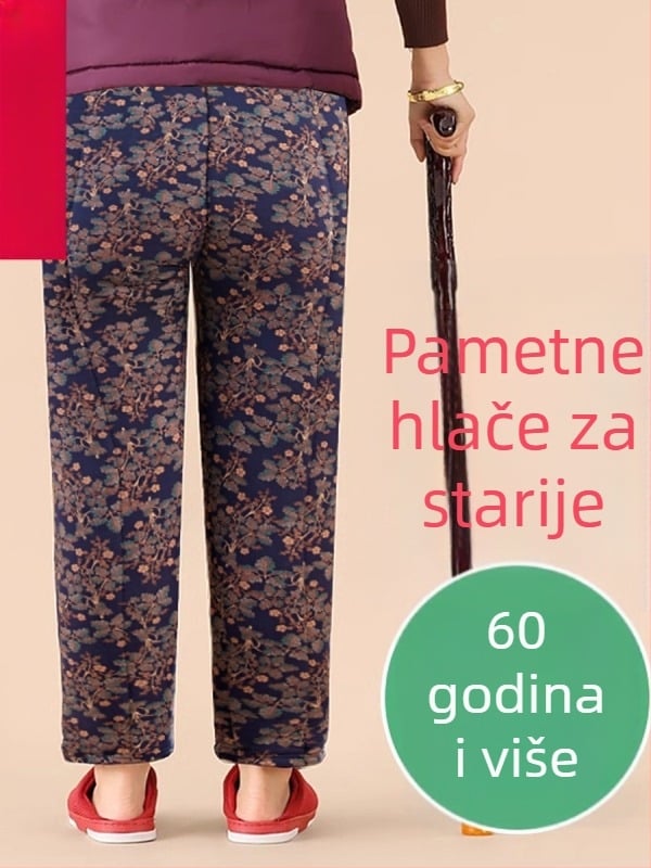 Zimske hlače za starije žene, s flisom, debele i udobne, s cvjetnim uzorkom, za vanjsku upotrebu