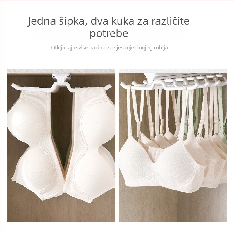 Rice Wood vješalica za donje rublje u japanskom stilu, s kliznom šinom i višestrukim kukama za pohranu