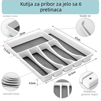 Kutija za pohranu posuđa s pet i šest odjeljaka za kuhinjsku ladicu, organizator pribora