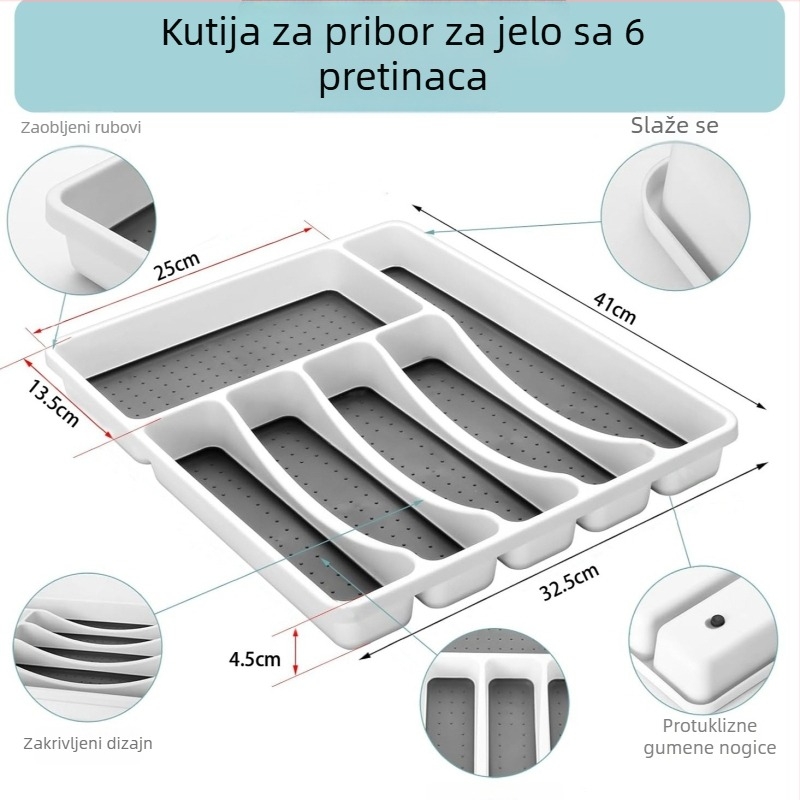 Kutija za pohranu posuđa s pet i šest odjeljaka za kuhinjsku ladicu, organizator pribora