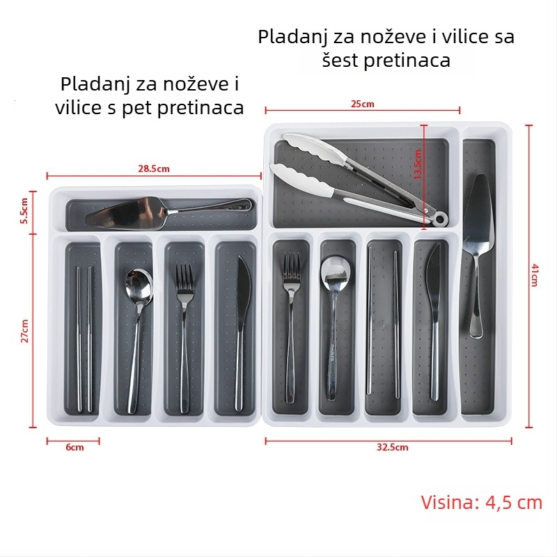 Kutija za pohranu posuđa s pet i šest odjeljaka za kuhinjsku ladicu, organizator pribora