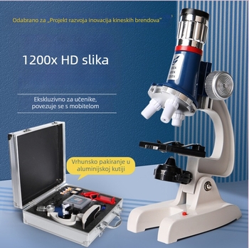 Mikroskop za djecu, 1200× povećanje, jasna optika, STEM biologija, komplet za eksperimentiranje za osnovnoškolce i srednjoškolce