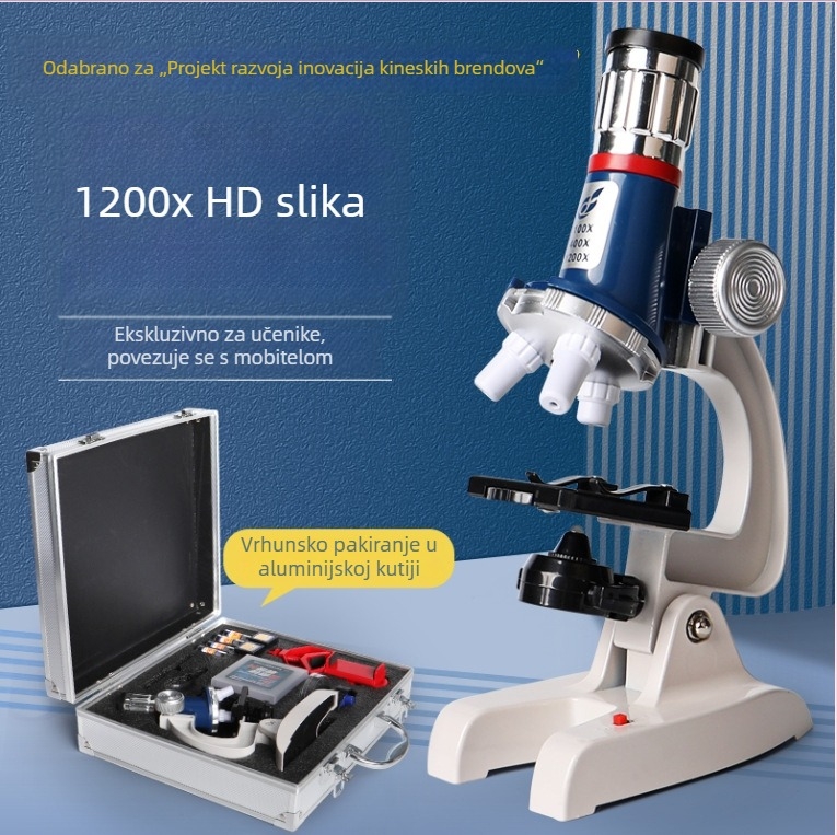 Mikroskop za djecu, 1200× povećanje, jasna optika, STEM biologija, komplet za eksperimentiranje za osnovnoškolce i srednjoškolce
