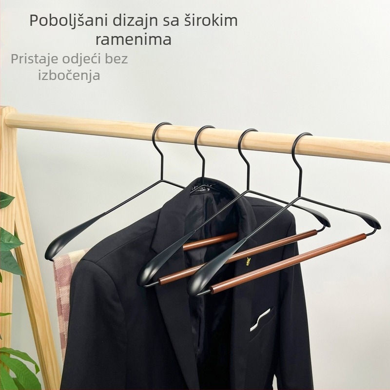 Lagano luksuzna vješalica za odjeću od masivnog drveta i metala, s širokim ramenima, bez tragova, protiv nabiranja ramena, višestruka namjena za trgovine odjećom.