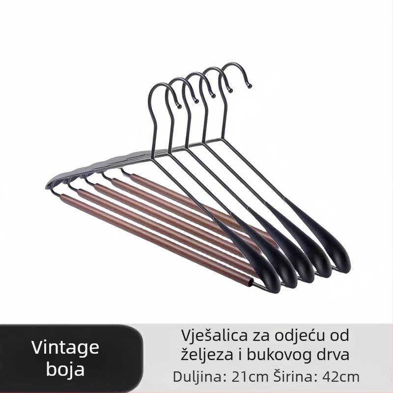 Lagano luksuzna vješalica za odjeću od masivnog drveta i metala, s širokim ramenima, bez tragova, protiv nabiranja ramena, višestruka namjena za trgovine odjećom.
