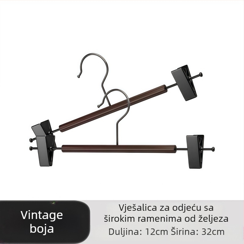 Lagano luksuzna vješalica za odjeću od masivnog drveta i metala, s širokim ramenima, bez tragova, protiv nabiranja ramena, višestruka namjena za trgovine odjećom.
