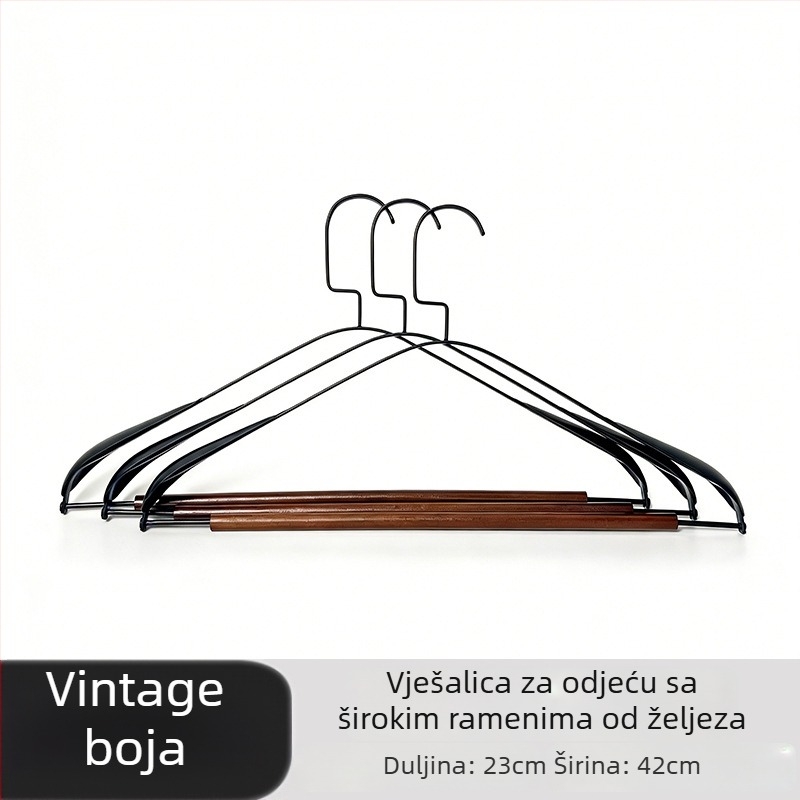 Lagano luksuzna vješalica za odjeću od masivnog drveta i metala, s širokim ramenima, bez tragova, protiv nabiranja ramena, višestruka namjena za trgovine odjećom.