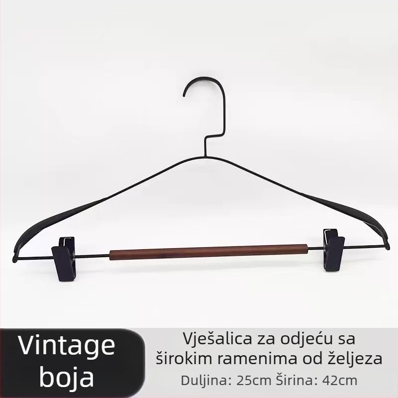 Lagano luksuzna vješalica za odjeću od masivnog drveta i metala, s širokim ramenima, bez tragova, protiv nabiranja ramena, višestruka namjena za trgovine odjećom.