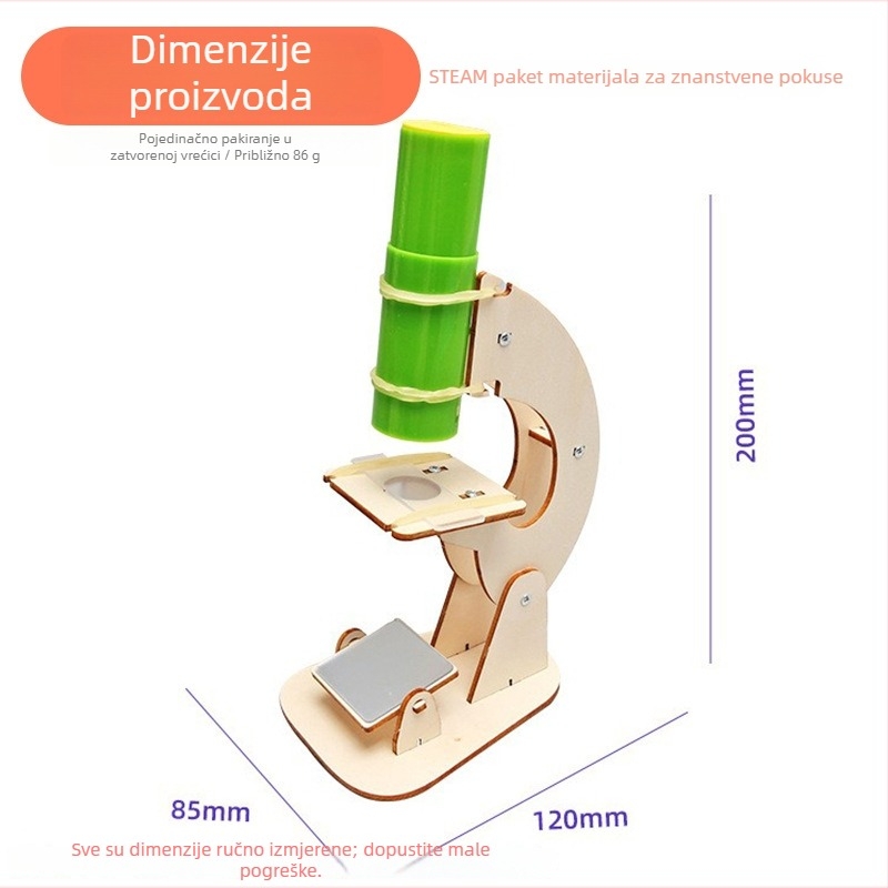 Drveni DIY mikroskop za djecu – STEM obrazovna igračka za znanstvene eksperimente i kreativno učenje