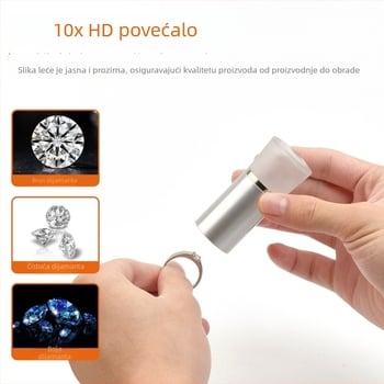 Metalni lupa za dijamante s Eight-Heart-Eight-Arrow rezom, 10x povećalo za identifikaciju nakita i dijamanata