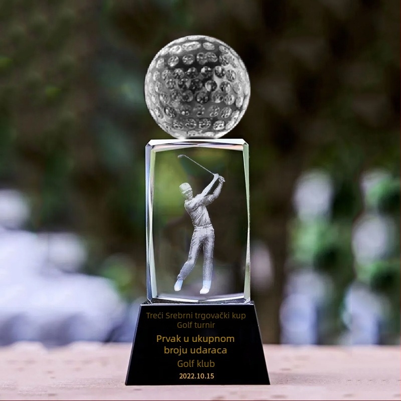 Kristalna trofeja s unutarnjom gravurom za sportove: košarka, nogomet, odbojka, tenis, bejzbol i badminton – nagrada za sportsko natjecanje