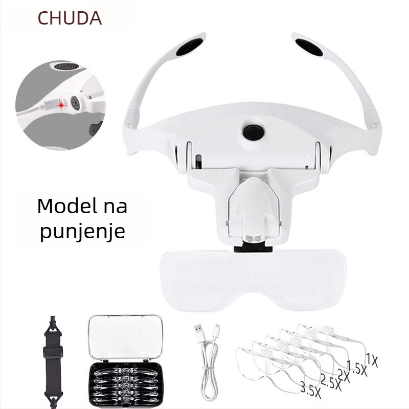 Chuda slušalica-vedena LED povećavač za čitanje, napajanje iz baterije, 5 razina optičkog zumiranja, za popravak satova i vezenja, model 9892B2C