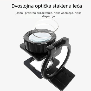 Chuda sklopiva lupa s dvostrukom staklenom lećom i legiranim okvirom, model 1048