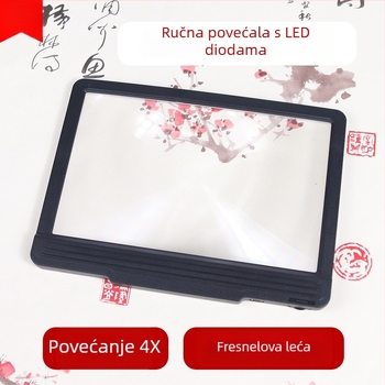 Xingte Kvadratna Fresnel ručna lupa za čitanje s 43 LED svjetla, punjiva gradijentna rasvjeta, zaštita očiju 198F