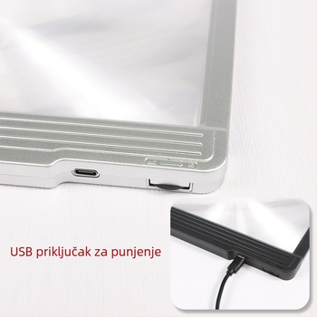 Xingte Kvadratna Fresnel ručna lupa za čitanje s 43 LED svjetla, punjiva gradijentna rasvjeta, zaštita očiju 198F