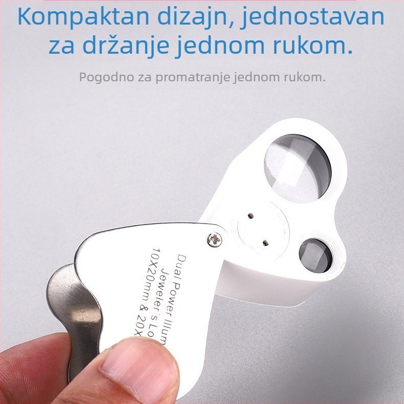 Sklopiva lupa za nakita 30×/60×, model 9889, s LED svjetlom, za procjenu antikviteta i porculana, s podesivim fokusom, dvostruka leća