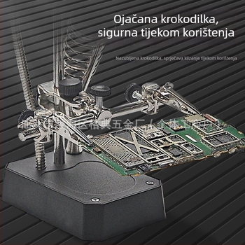 Stanica za lemljenje s LED rasvjetom i pomoćnim čeljusti, 5× povećalo, kabel za napajanje, baza za bateriju, multifunkcionalna, stalak s podesivom visinom