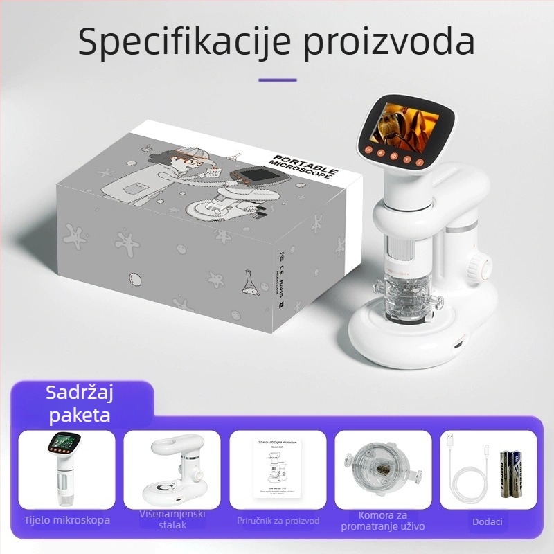 1000× digitalni mikroskop s mogućnošću fotografiranja i snimanja videa, pogodan za učenike za promatranje živih insekata