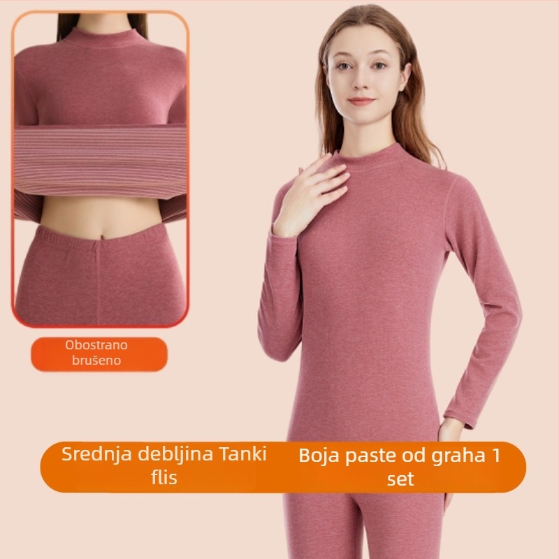 Ženski set toplinskog donjeg rublja s prugama i velur podstavom, tanak za jesen i zimu