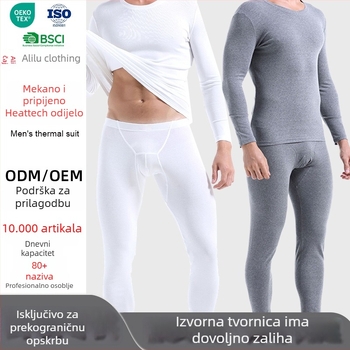 Muški zimski termo komplet: gornji dio s dugim rukavima i hlače, jednobojne boje, fleec podstava, poliester