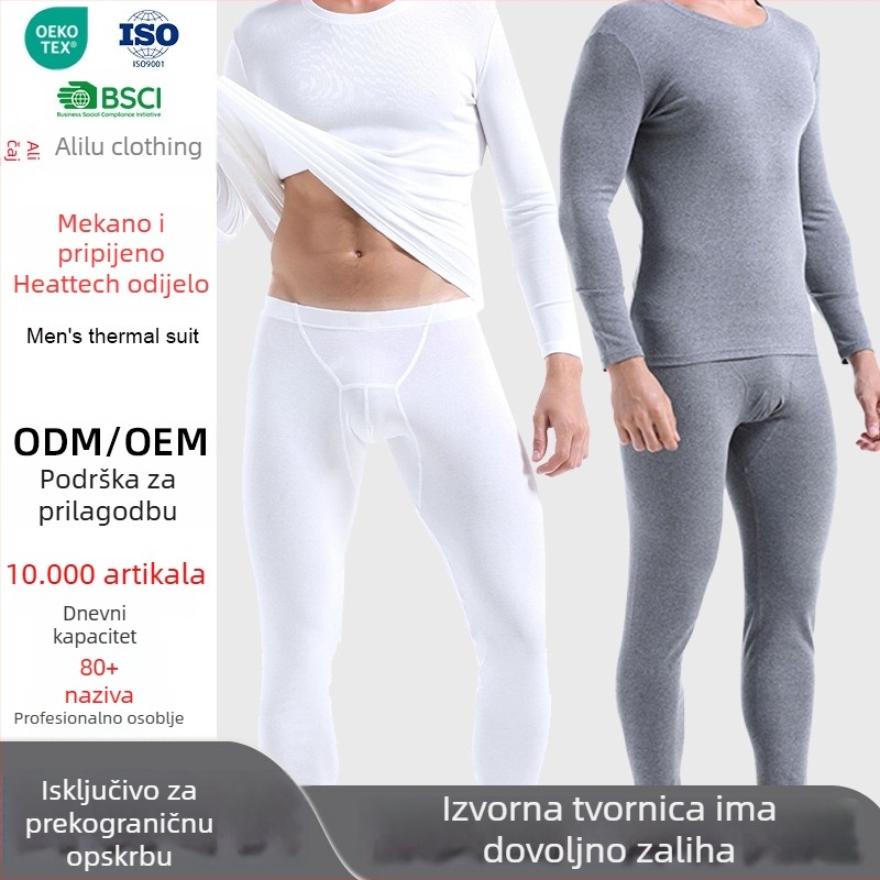 Muški zimski termo komplet: gornji dio s dugim rukavima i hlače, jednobojne boje, fleec podstava, poliester