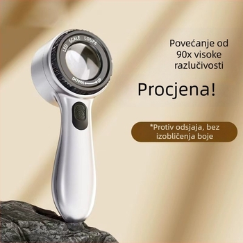HD povećalo s LED svjetlom, prijenosno, s mjernom skalom, za identifikaciju, za nakit, kaligrafiju, slikanje i tkaninu, model 90
