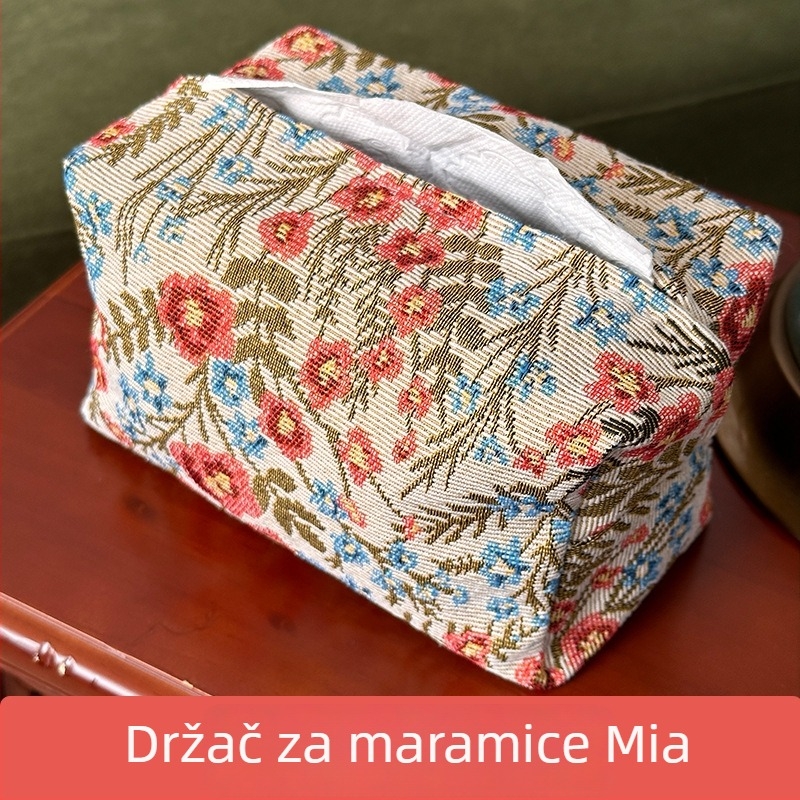 Elegantna platnena kutija za maramice s dvostrukim slojem i cvjetnim uzorkom, držač maramica za automobil, za dom, dnevni boravak i stol za kavu