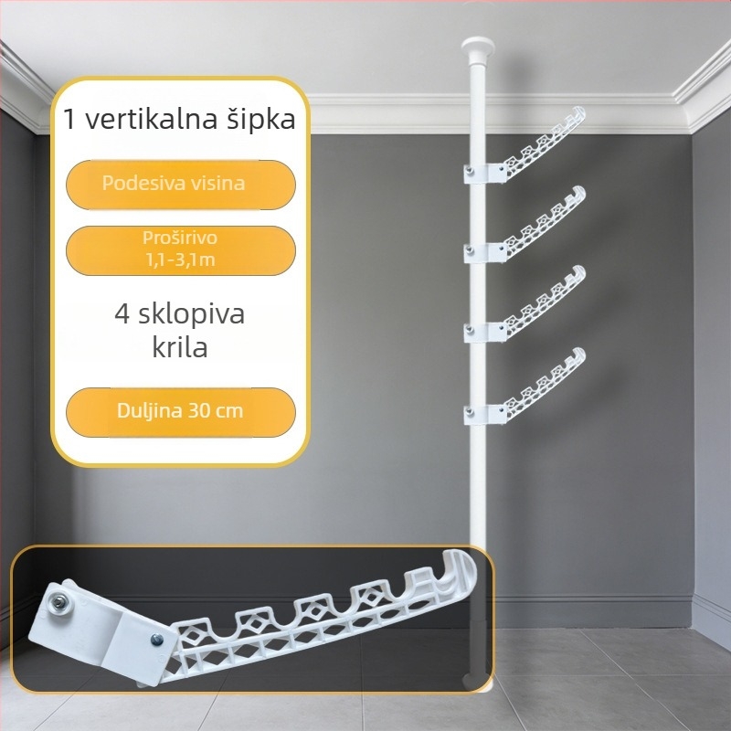 Slobodno stojeći sušilo za odjeću s metalnom šipkom i krilnim ramenima za vješanje odjeće – pogodno za najam i studentske domove