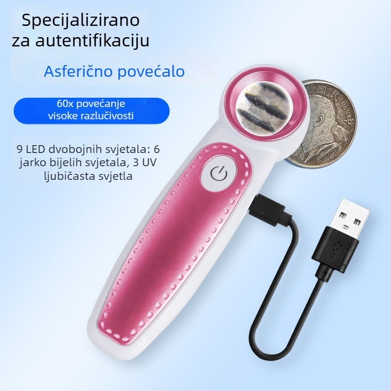 Ručna lupa visoke snage s LED svjetlom i USB punjenjem, za dijamante, novčiće, poštanske marke, kaligrafiju i slikanje, identifikaciju nakita