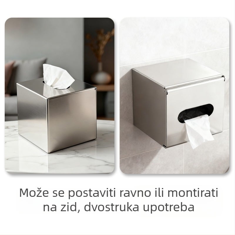 Kvadratna kutija za maramice od nehrđajućeg čelika 304, zidna montaža, dnevni boravak, kupaonica, kuhinja