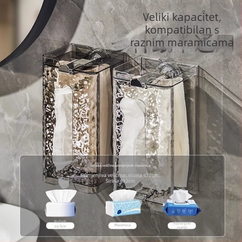 Zidni držač za maramice za lice s vakuumskim nosačem, silikon, bez bušenja, za kupaonicu i kuhinju
