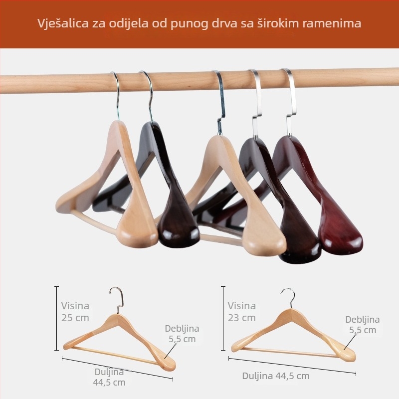 Vješalica za odjeću s širokim ramenima, bez tragova, otporna na deformacije, visokokvalitetno drvo