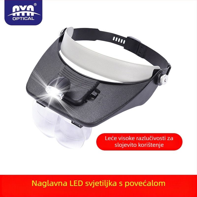 Naglavna lupa s slojevitim lećama za čitanje, popravke, graviranje i popravak satova, kozmetiku i produženje trepavica – ultra jasna optika